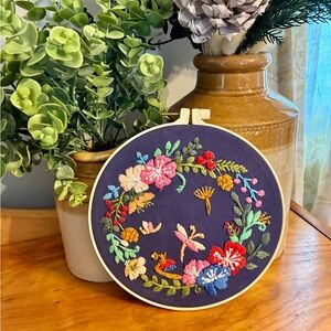 Vintage Floral Embroidered Hoop Art